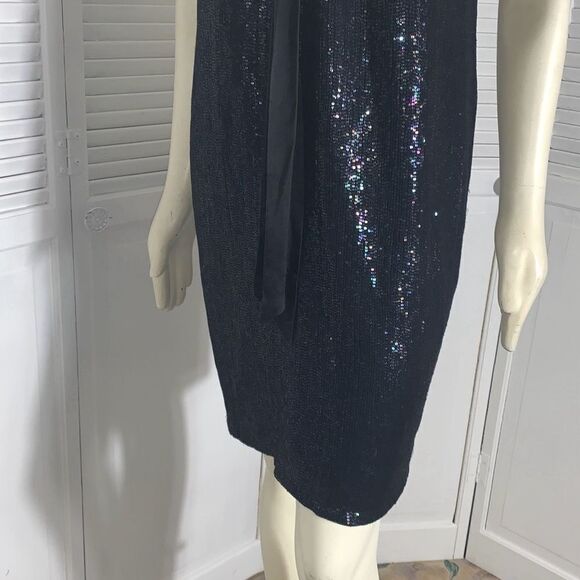 Carmen Marc Valvo - Black Sequin Halter Midi Dress Sz 10 - Picture 9 of 12